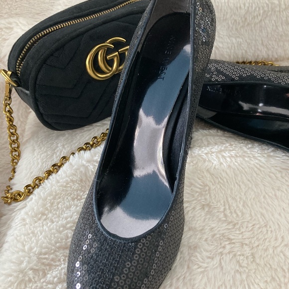 Nine West Devika Black Sequin Block Heel Sz. 8.5 - Picture 7 of 10